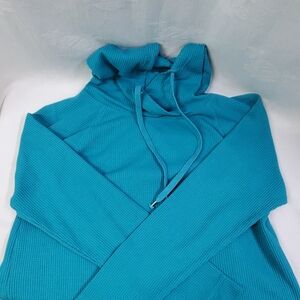 Chaps Sport Women's Teal Lightweight Waffle Knit Pullover Beach Hoodie Large